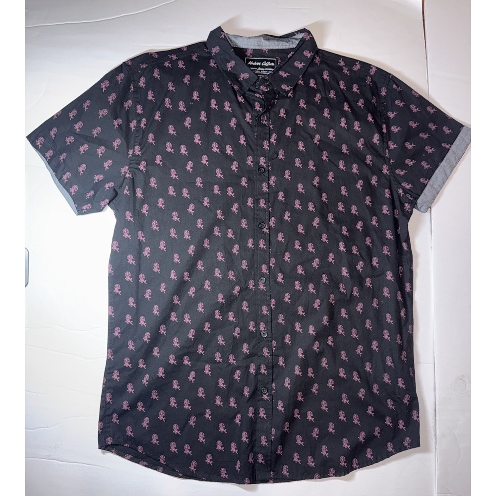 Modern Culture Black Rose Button-Up Shirt Men's XL | Floral Print Casual Cotton